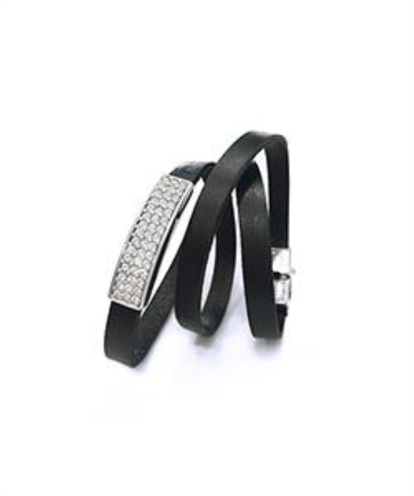 Pulseira em Pele com Placa em Prata 925 e Zircónias
