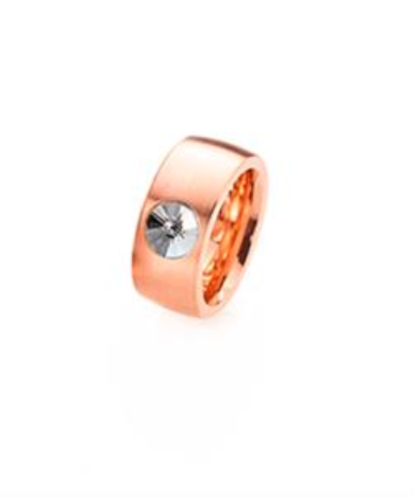 Anel Aço Inox — Banho Ouro Rosa com Cristal Swarovski 8mm (Modelo 2374)