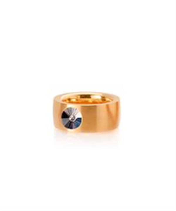Anel Aço Inox — Banho Ouro Amarelo com Cristal Swarovski 8mm (Modelo 2375)
