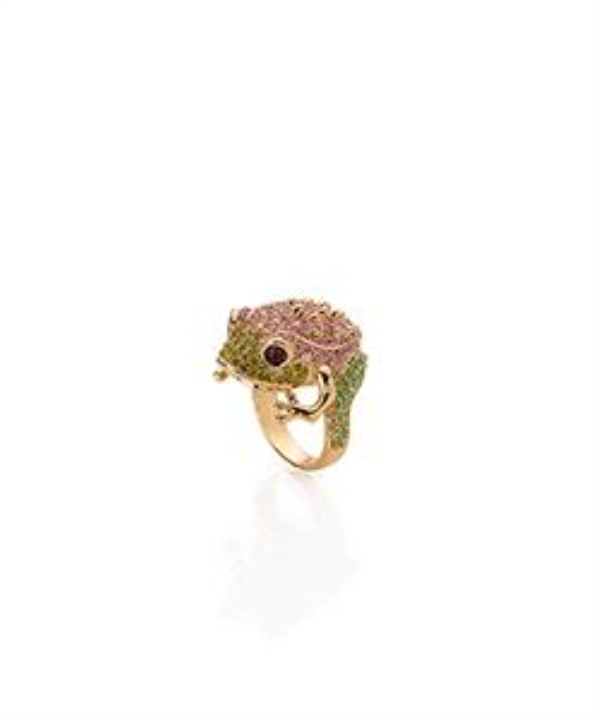 Anel Sapo – Bronze Banhado a Ouro com Cristais Multicolor