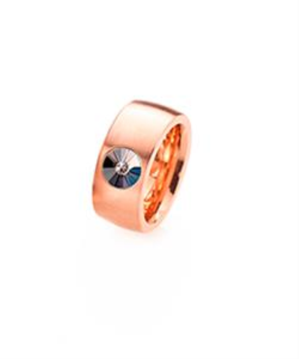 Anel Aço Inox — Banho Ouro Rosa com Cristal Swarovski 8mm (Modelo 2374)