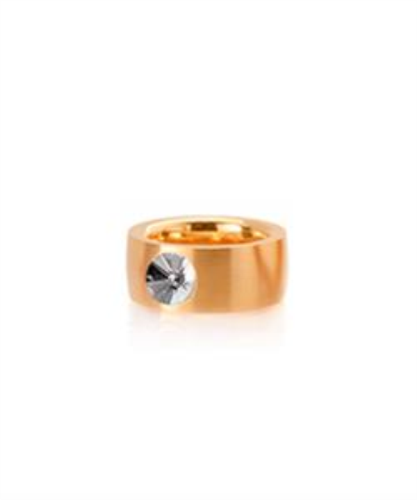 Anel Aço Inox — Banho Ouro Amarelo com Cristal Swarovski 8mm (Modelo 2375)