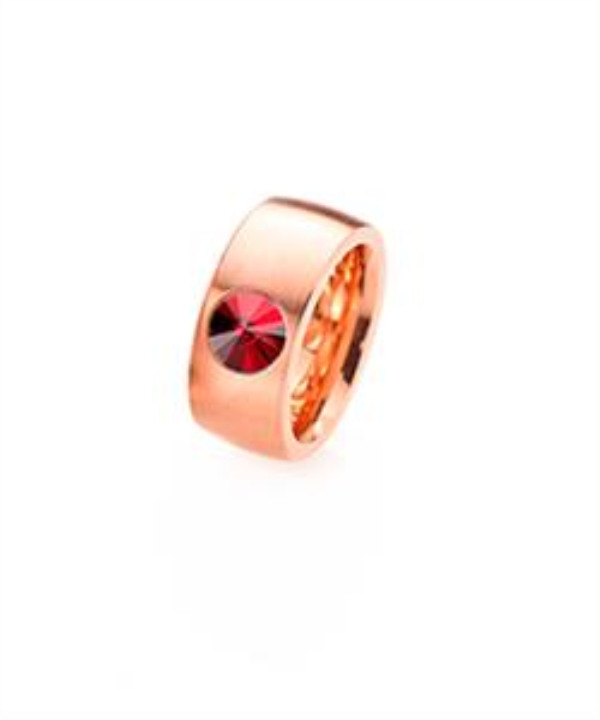 Anel Aço Inox — Banho Ouro Rosa com Cristal Swarovski 8mm (Modelo 2374)