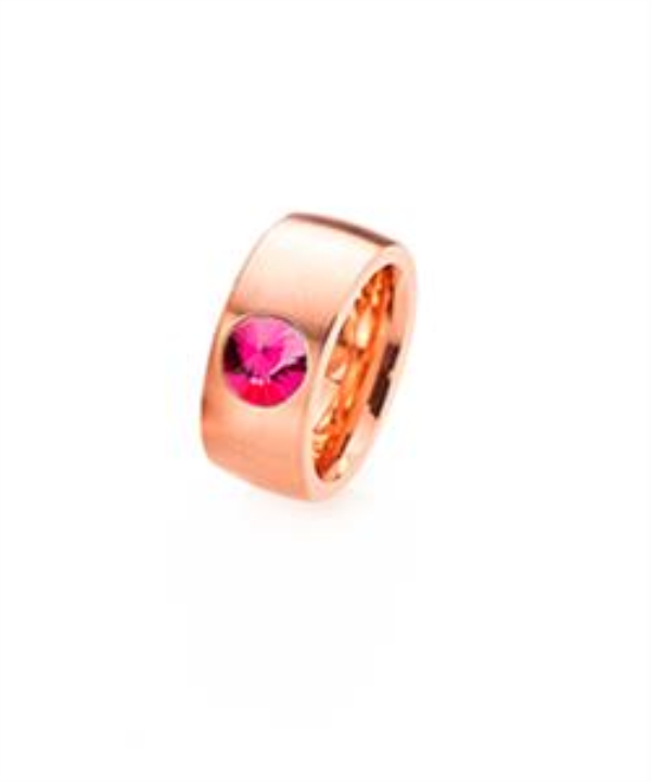 Anel Aço Inox — Banho Ouro Rosa com Cristal Swarovski 8mm (Modelo 2374)
