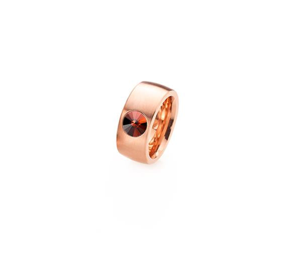 Anel Aço Inox — Banho Ouro Rosa com Cristal Swarovski 8mm (Modelo 2374)
