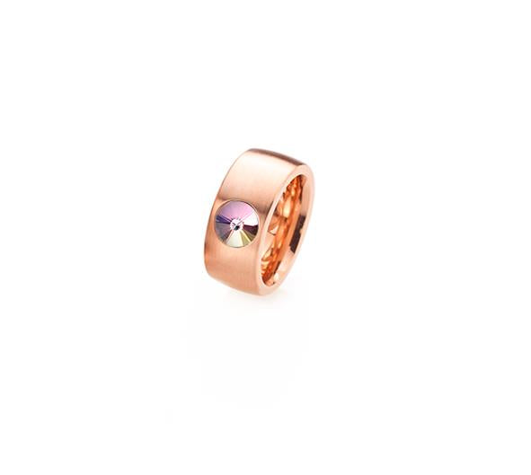 Anel Aço Inox — Banho Ouro Rosa com Cristal Swarovski 8mm (Modelo 2374)